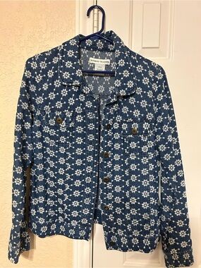 Bamboo Traders Navy Blue Floral Denim Jacket